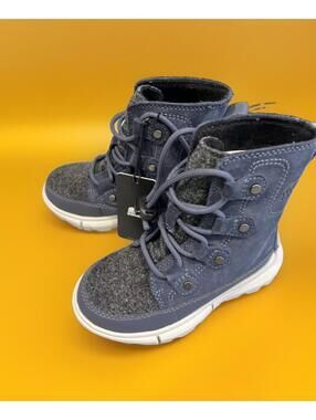 SOREL Kids' Explorer Waterproof Lace-Up Boot India Ink/Moonstone navy blue US 9